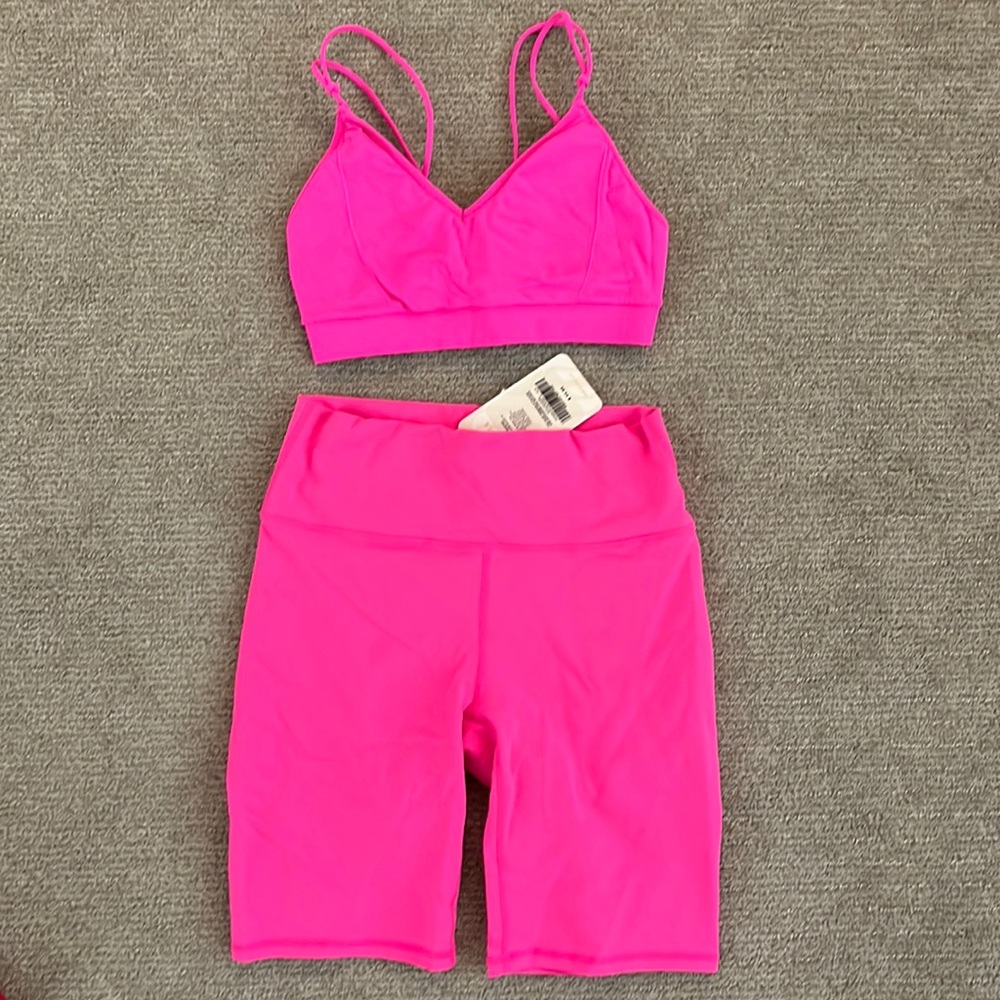 Pink Barbie Vibes biker shorts & sports bra outfit